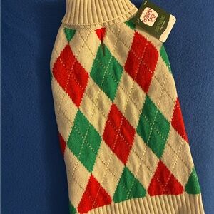 Holiday Time Festive Dog Sweater with Red and Green